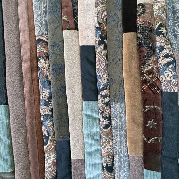 Vintage Quilted Patchwork Open Front Vest Sz L Earthy Brown Mixed Media Boho Art - Picture 4 of 9